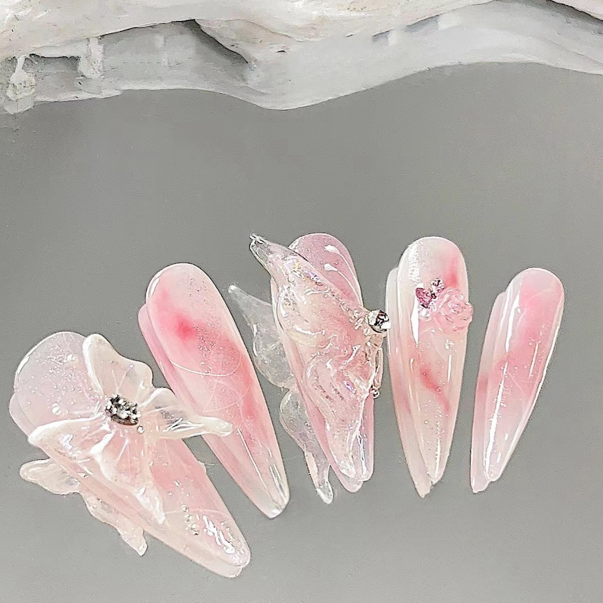 【Ice Butterfly】Handmade three-dimensional butterfly watercolour blooming False Nails from SHOPQAQ