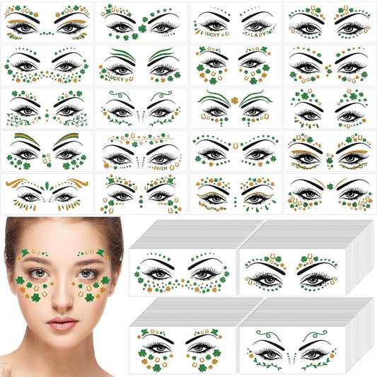 100 Sheets St. Patrick's Day Face Tattoos Glitter Face Freckle Tattoos Sticker Shamrock Makeup Stickers for St. Patrick's Day Party Accessory